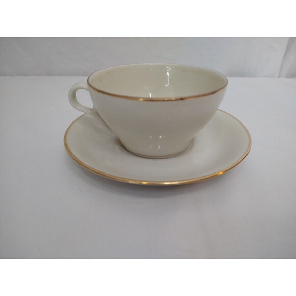 VTG Air France Pillivuyt? Porcelain Teacup and Saucer Ivory Cream with Gold Rim - Picture 6 of 14